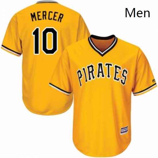 Mens Majestic Pittsburgh Pirates 10 Jordy Mercer Replica Gold Alternate Cool Base MLB Jersey